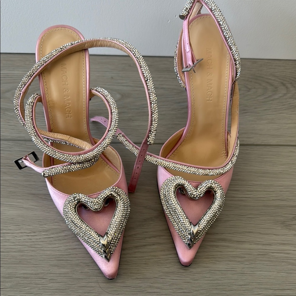 MACH & MACH Pink Stiletto Slingback Heels